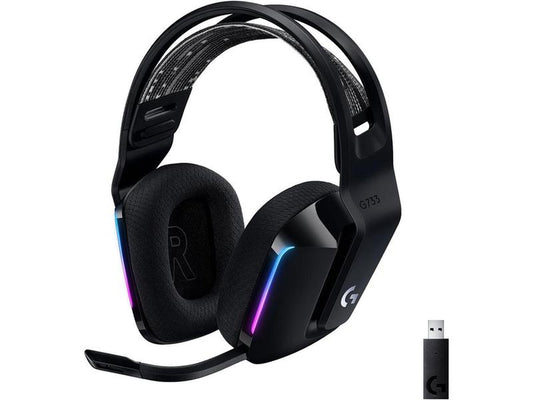 Logitech G733 Lightspeed Wireless Gaming Headset with Suspension Headband, Lightsync RGB, Blue VO!CE Mic Technology and PRO-G Audio Drivers - Black Headphone Earphones Memory Electronic