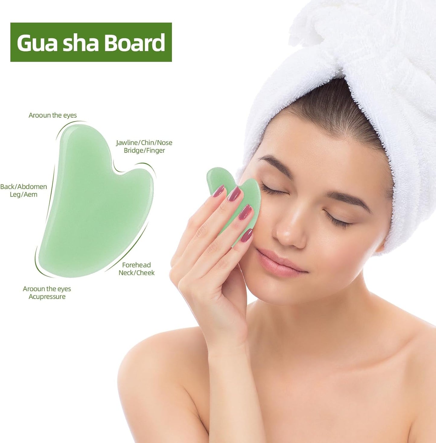 2 Pieces Gua Sha and Jade Roller Facial Tool, Facial Tools Face Roller and Gua Sha Set for Skin Care Routine and Puffiness, Face Sculpting Tool