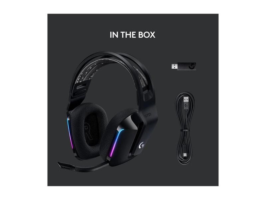 Logitech G733 Lightspeed Wireless Gaming Headset with Suspension Headband, Lightsync RGB, Blue VO!CE Mic Technology and PRO-G Audio Drivers - Black Headphone Earphones Memory Electronic