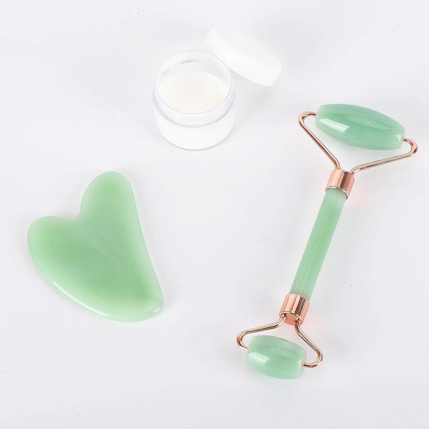 2 Pieces Gua Sha and Jade Roller Facial Tool, Facial Tools Face Roller and Gua Sha Set for Skin Care Routine and Puffiness, Face Sculpting Tool