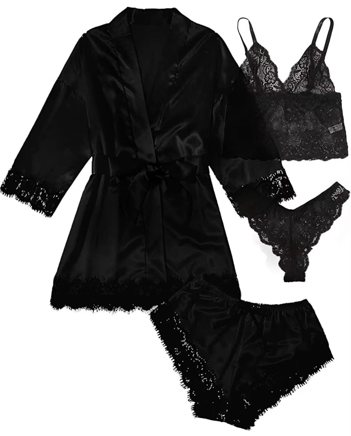 Women Fashion Pajama Print Sexy Lace Trim Faux Silk Satin Pajama Set Gown Skin Friendly Comfort Loungewear Sexy Pajamas