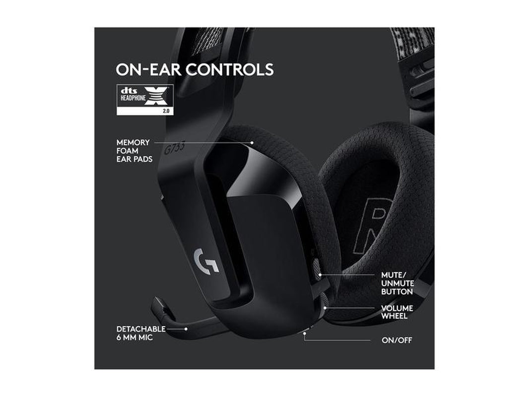 Logitech G733 Lightspeed Wireless Gaming Headset with Suspension Headband, Lightsync RGB, Blue VO!CE Mic Technology and PRO-G Audio Drivers - Black Headphone Earphones Memory Electronic