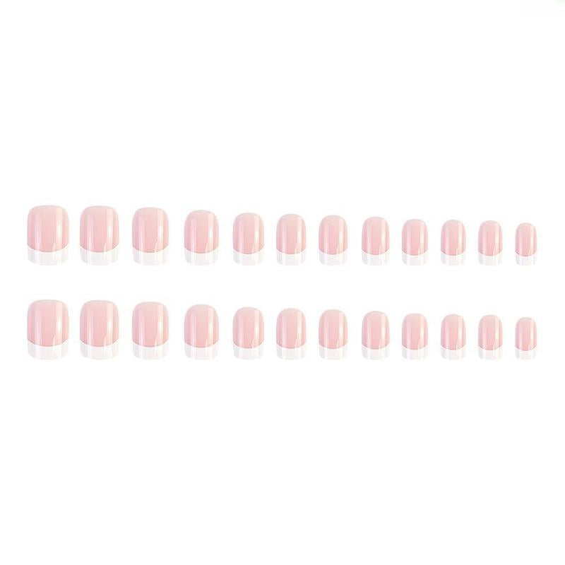 24Pcs French Style Short Square Fake Nail, Full Cover Press on Nail, Women Girls DIY Manicure, Elegant Press on Fake Nail Kit, Christmas Gift