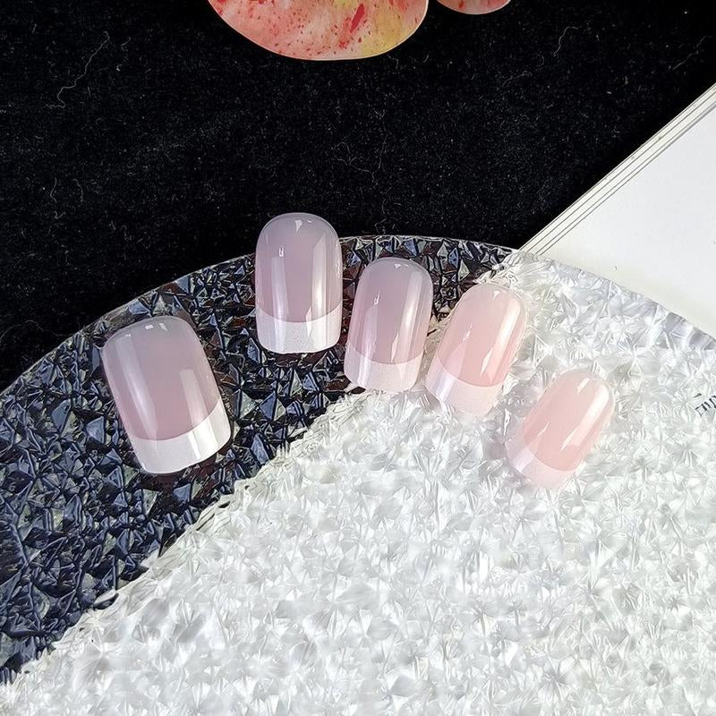 24Pcs French Style Short Square Fake Nail, Full Cover Press on Nail, Women Girls DIY Manicure, Elegant Press on Fake Nail Kit, Christmas Gift