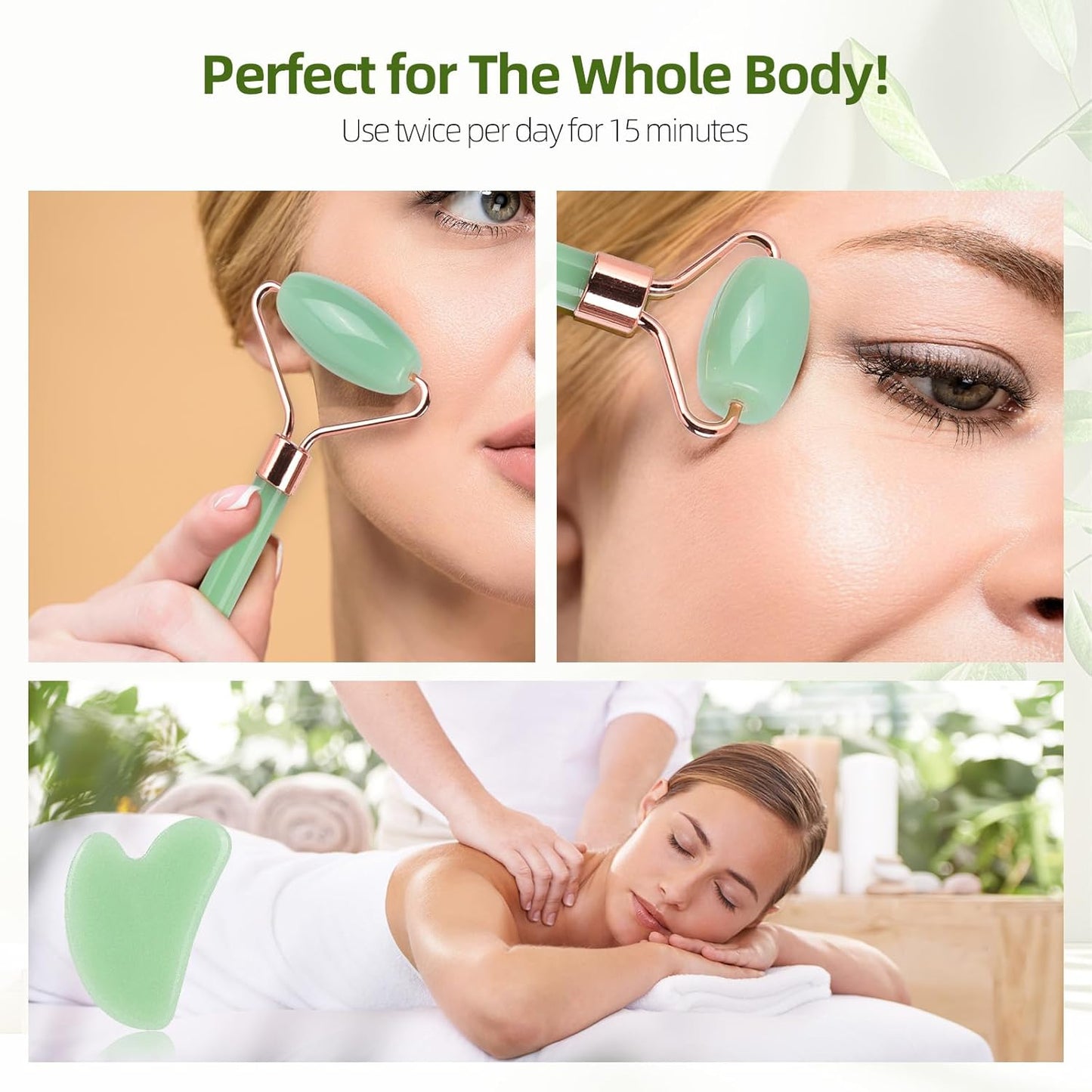 2 Pieces Gua Sha and Jade Roller Facial Tool, Facial Tools Face Roller and Gua Sha Set for Skin Care Routine and Puffiness, Face Sculpting Tool