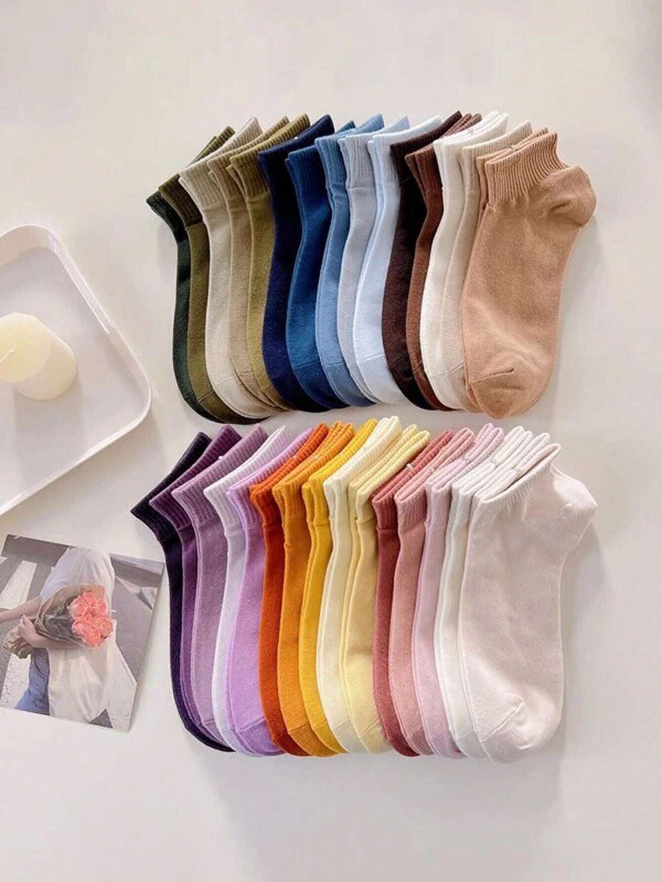 10 Pairs/Pack Random Color Children'S Autumn Winter Summer Solid Color Simple Socks, Suitable for Sports and Leisure Daily Travel the Best Choice