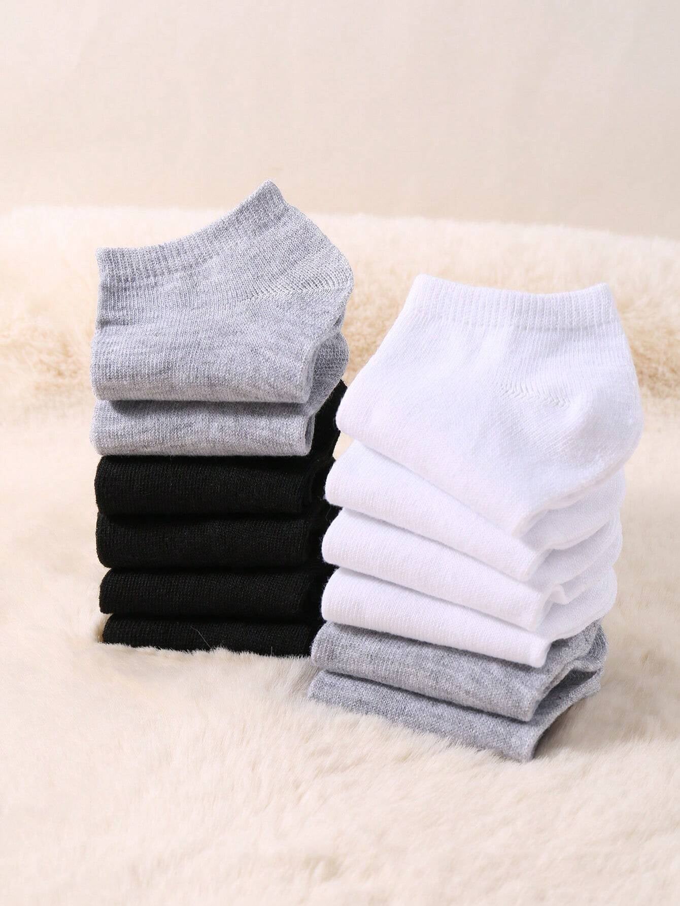 10 Pairs/Pack Random Color Children'S Autumn Winter Summer Solid Color Simple Socks, Suitable for Sports and Leisure Daily Travel the Best Choice