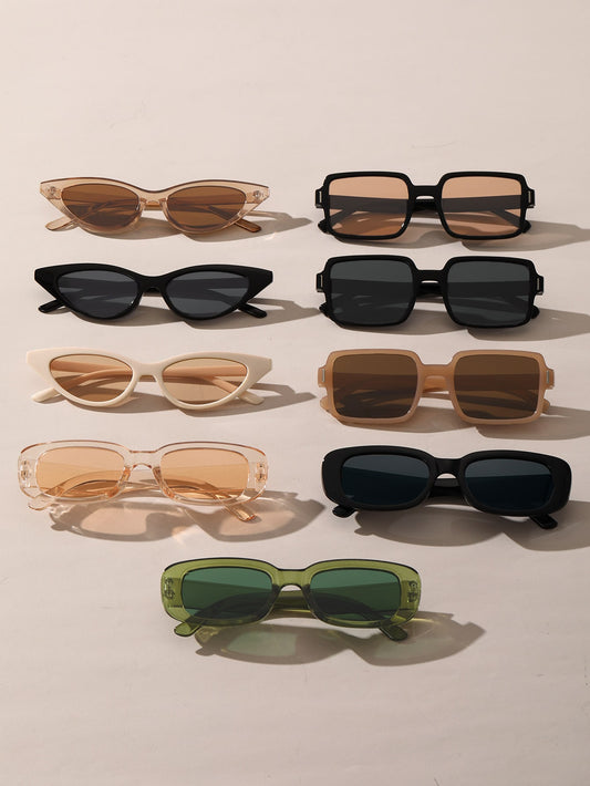 9Pcs Plastic Geometric Small Frame Classic Fashion Glasses for Holiday Gift Street Snap Musical Festival Accessories